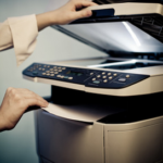 Hands pulling paper out of a printer